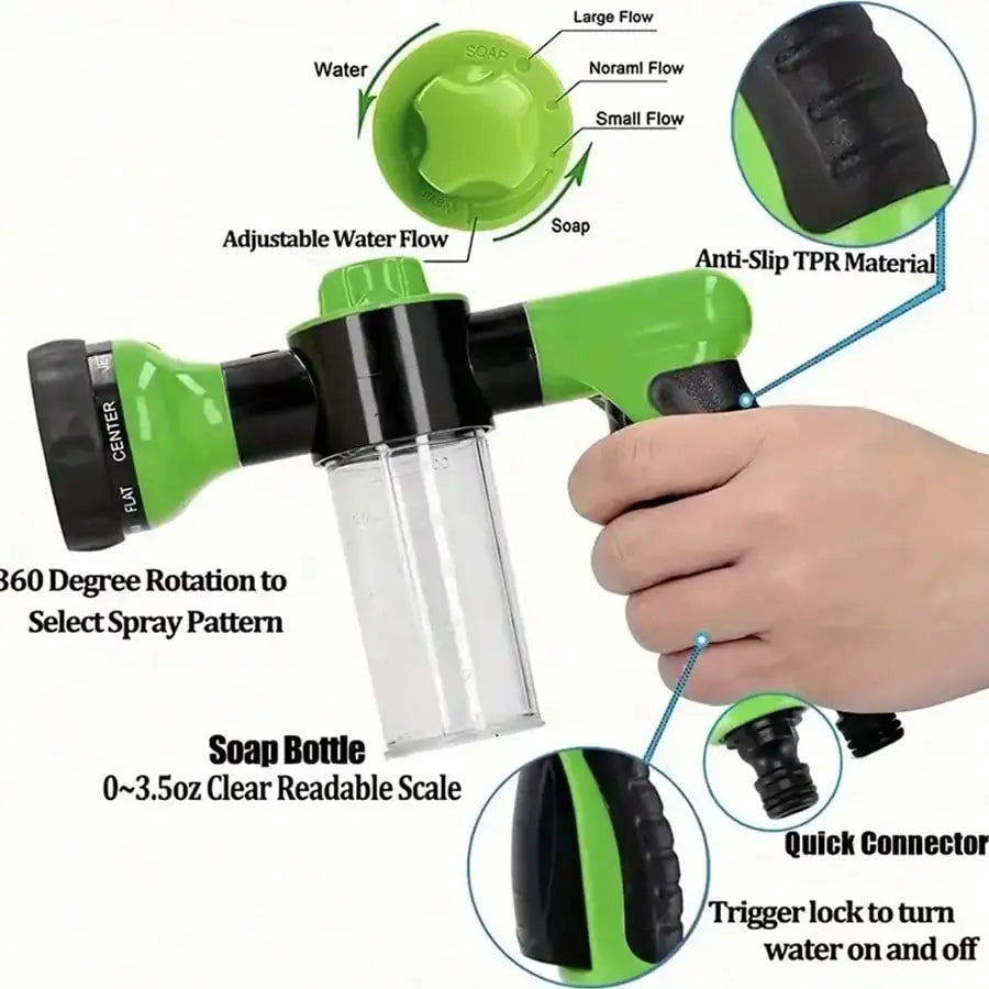 1pc 8-In-1 Outdoor Horse/Dog Washer And Garden Hose Nozzle - Perfect For Pet Baths, Watering Flowers, And Washing Cars